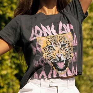 NWT Prince Peter Long Live Cheetah Black Distressed Cropped Tee